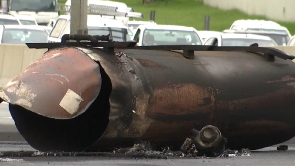 A car carrying a trailer with petrol has exploded at the William Nicol off-ramp in Johannesburg. (eNCA\Screenshot)