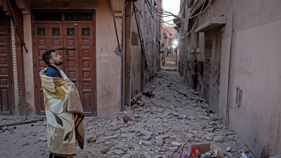 A resident looks at a damaged building following a 6.8-magnitude quake in Marrakesh on September 9, 2023.