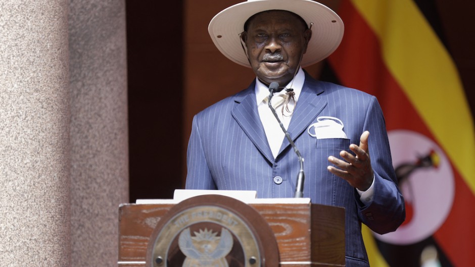 File: Ugandan President Yoweri Museveni speaks during a press conference. AFP/Guillem Sartorio