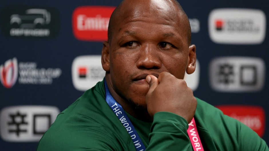 South Africa's hooker Bongi Mbonambi attends a press conference. AFP/Thomas Samson