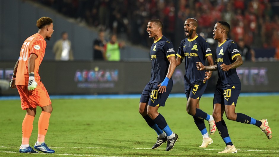 Mamelodi Sundowns celebrates victory during the African Football League 2023 match between Al Ahly and Mamelodi Sundowns. Mostafa Emira/BackpagePix