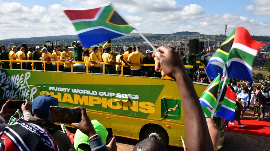 Fans waving at the Springboks while they kick off their trophy tour. GCIS