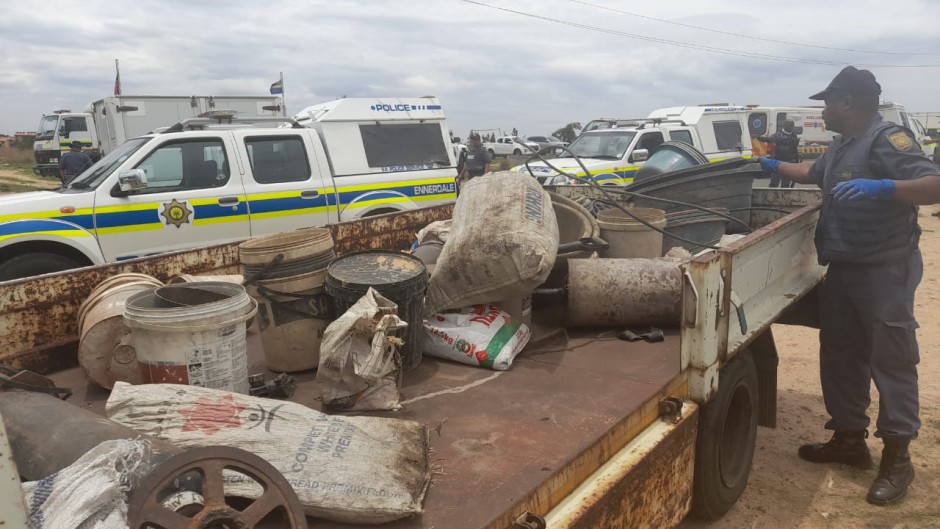 Several people were arrested and various tools of illegal mining trade were also seized. Twitter/SAPoliceService