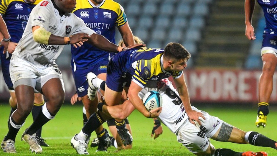 Zebre's Geronimo Prisciantelli is tackled by Cameron Wright of the Sharks. BackpagePix/Luca Sighinolfi/INPHO/Shutterstock