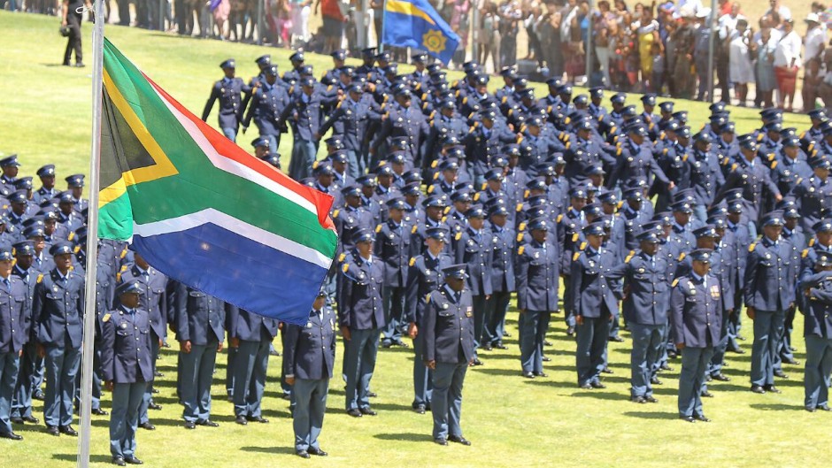 Police recruiots during the pass-out parade. Twitter/@SAPoliceService