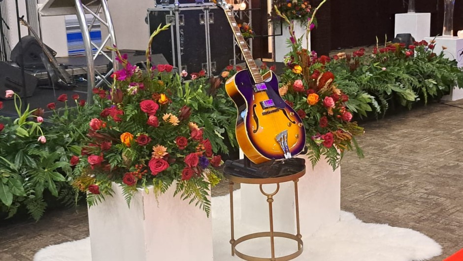 Zahara's guitar seen at her memorial service. eNCA/Ronald Masinda