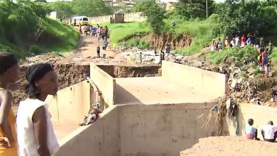 A bridge that was washed away in Zwelisha, Durban.