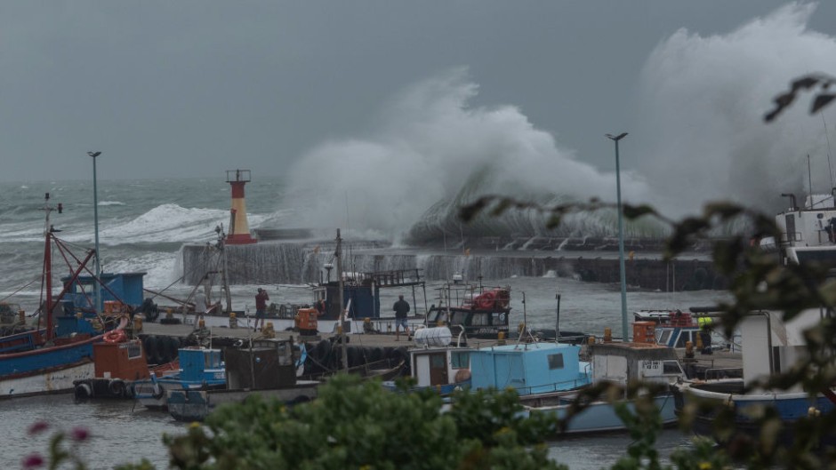 Large waves and strong winds battered Kalk Bay harbour. Brenton Geach/Gallo Images via Getty Images