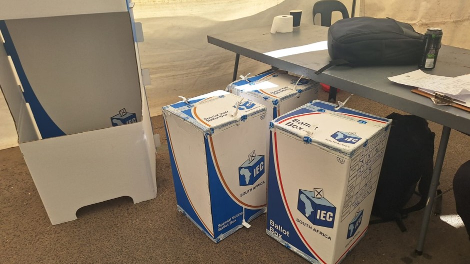 Ballot boxes at a voting station. 