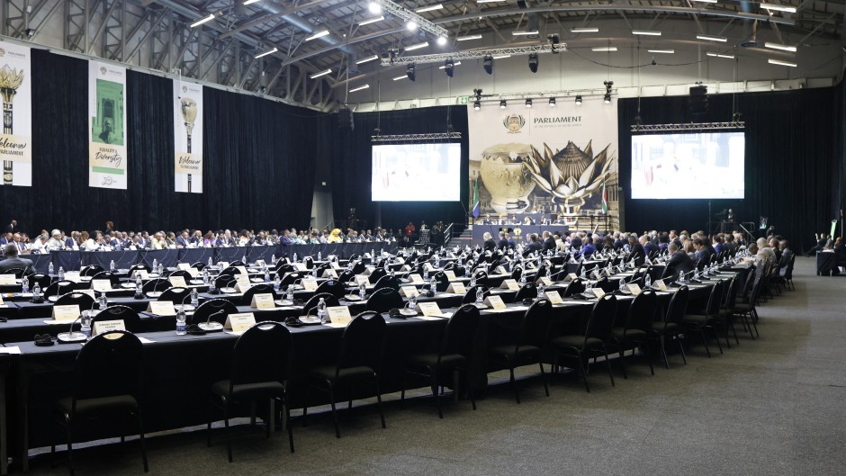 A general view of the room before the first sitting of the New South African Parliament in Cape Town on June 14, 2024. 