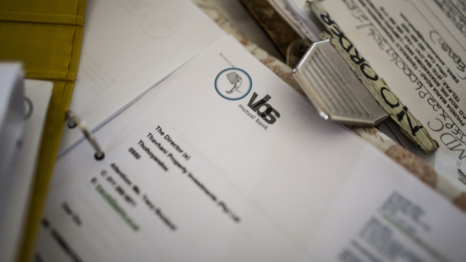 File: Files containing the paperwork of VBS Mutual Bank. AFP/Gulshan Khan