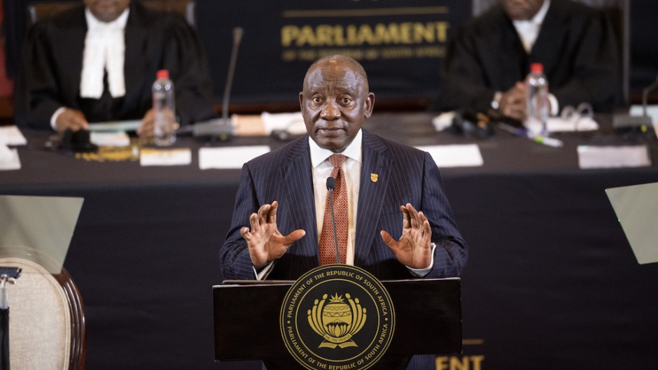 President Cyril Ramaphosa  delivers the Opening of Parliament Address at the Cape Town City Hall. AFP/Rodger Bosch