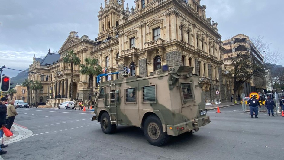 SANDF vehicle outside Parliament in Cape Town