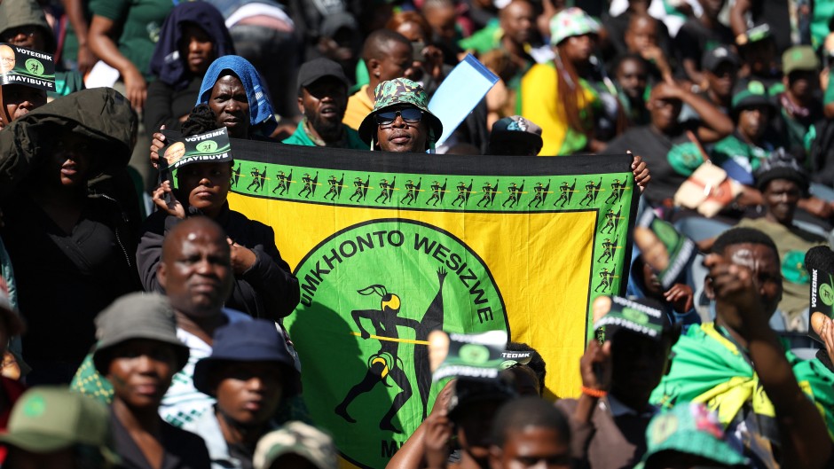 File: Supporters of the uMkhonto weSizwe (MK) Party at Orlando Stadium in Soweto on May 18, 2024.