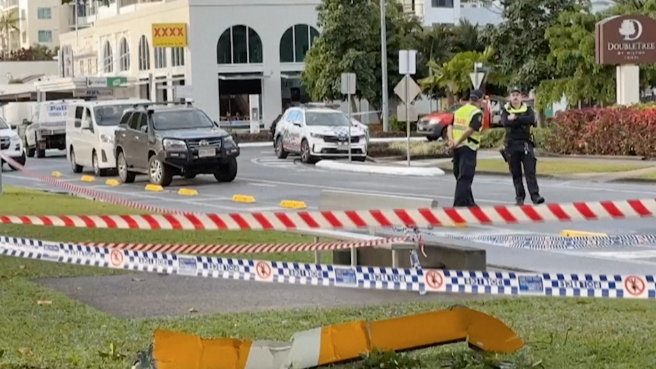 Mangled pieces of the helicopter's propeller. AFP/Australian Broadcasters Out