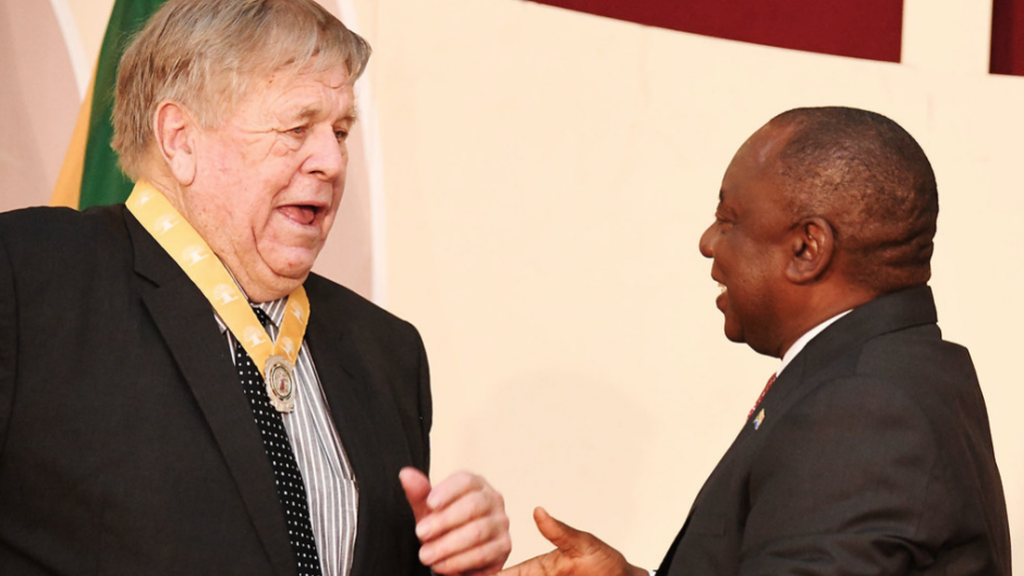 File: President Cyril Ramaphosa bestowed the Order of Baobab in Silver to William Smith in 2019. GCIS