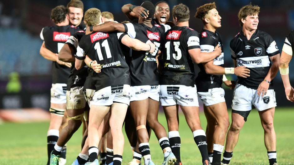 Sharks players celebrate their victory. BackpagePix/Nokwanda Zondi