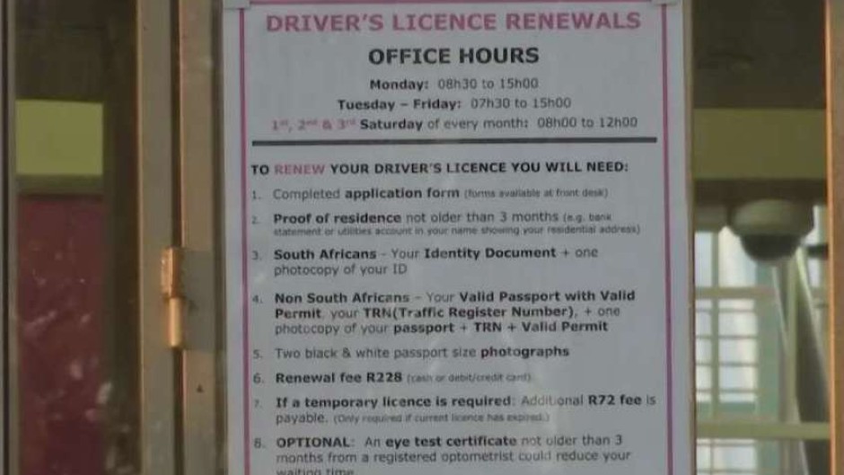 File: A sign at a driver's licence test centre. eNCA