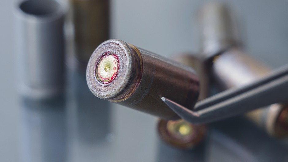 File: Cartridges from a crime scene at a forensics laboratory. GettyImages/Evgen_Prozhyrko