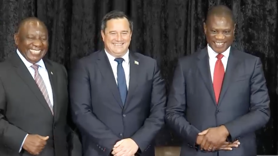 President Cyril Ramaphosa, Deputy President Paul Mashatile and Minister John Steenhuisen. 