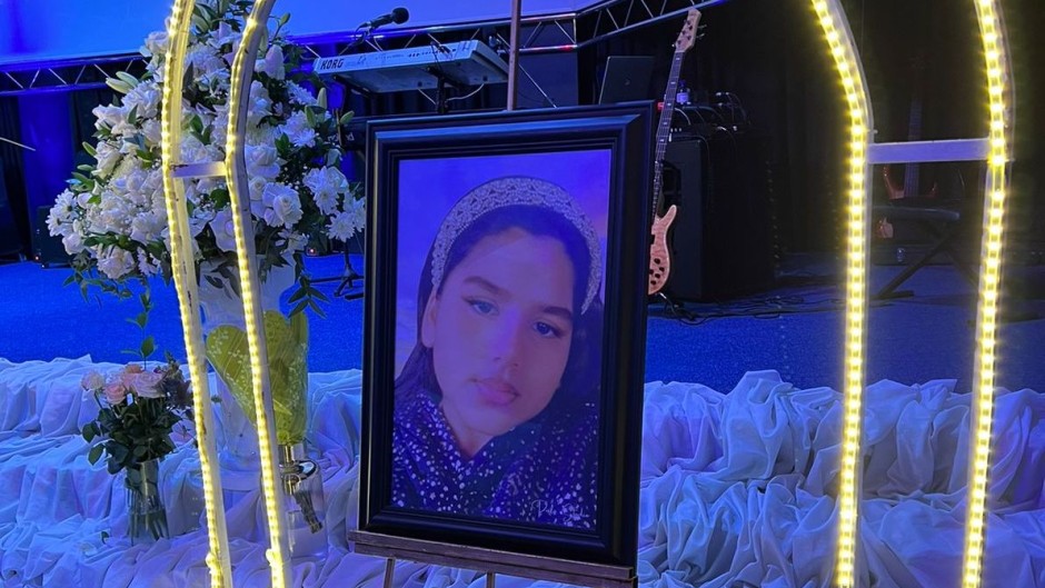 Photo of Zarah Ramsamy on display during her funeral in Mayville, Durban