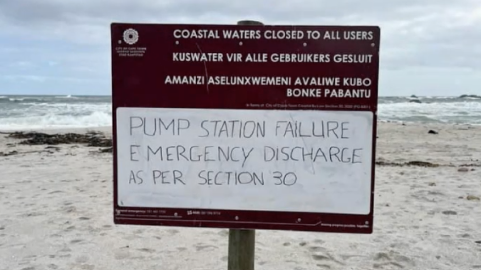 A sign on a Cape Town beach. eNCA