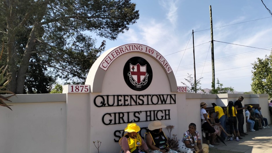 People picketing outside the Queenstown Girls' High School. eNCA/Ronald Masinda