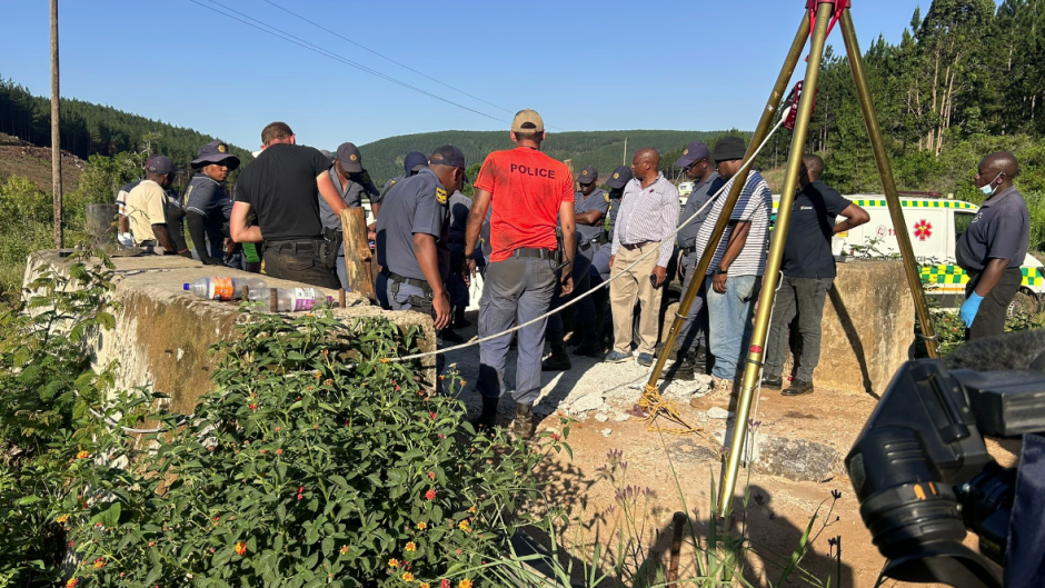 Authorities at a mine shaft in Sabie, Mpumalnga.