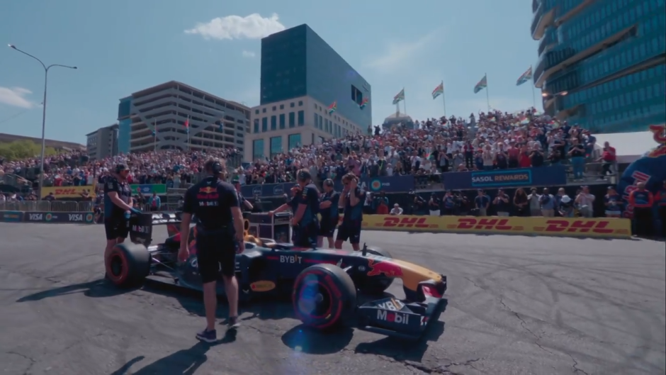 Formula 1 RedBull car on streets of Sandton