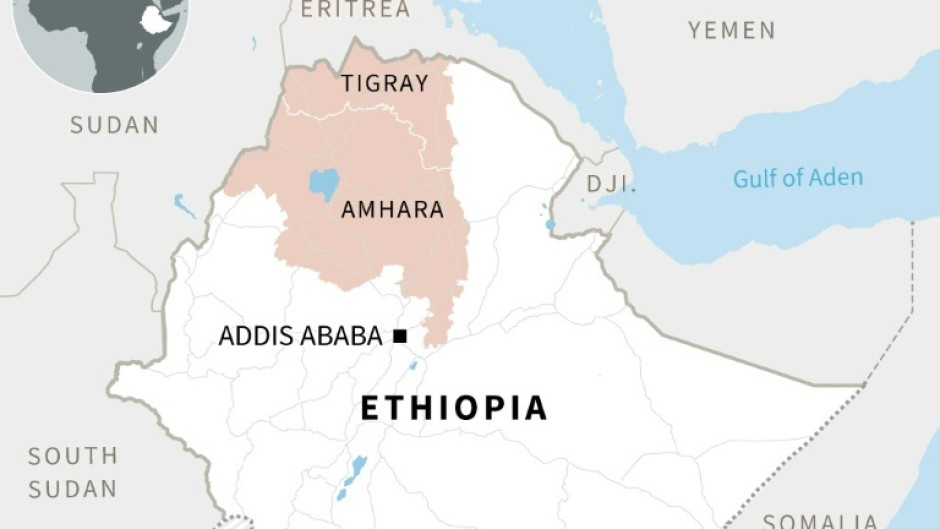 Map of Ethiopia locating the Tigray and Amhara regions