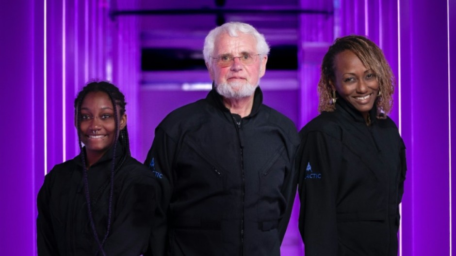 The three passengers for Virgin Galactic's first private space tourism flight:  (L-R) Anastatia Mayers, 18, Jon Goodwin, 80, and Keisha Schahaff, 46