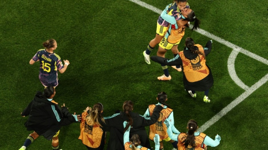 Colombia celebrate after scoring against England