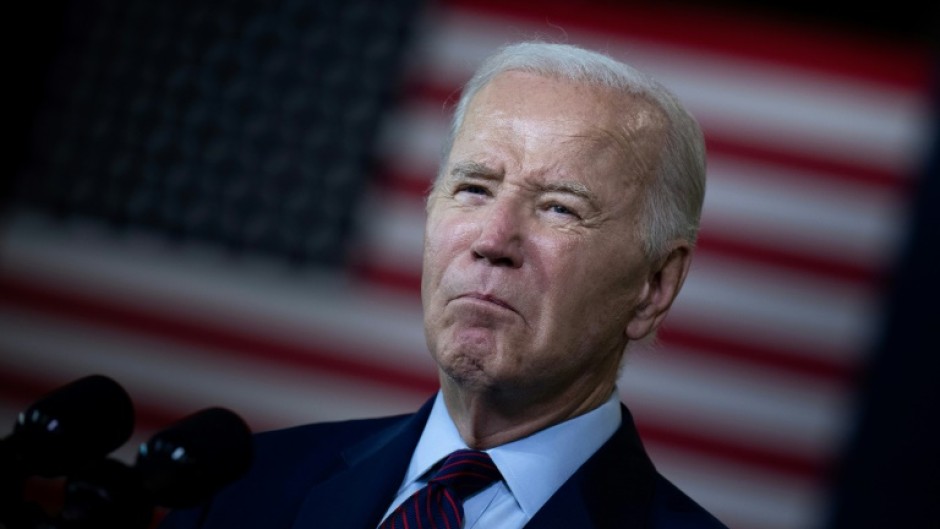 US President Joe Biden appearing at a factory in the town of Auburn, in the northeastern state of Maine, in July 2023 