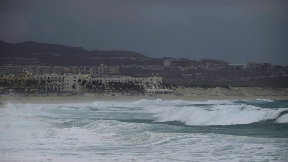 General view of the Medano beach in Los Cabos, Baja California State, Mexico, during the passage of Hurricane Hilary