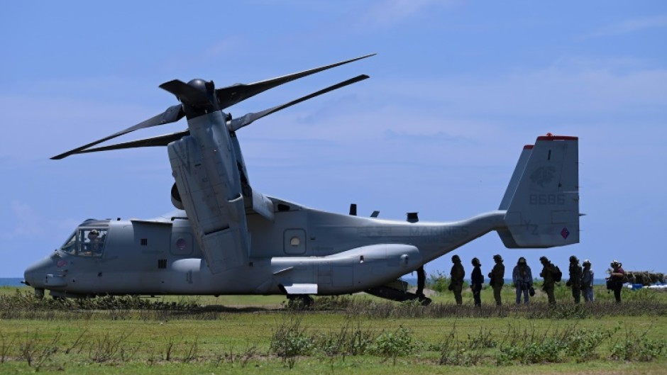 An Osprey aircraft like the one pictured crashed on a remote island off Australia's coast during a drill on Sunday