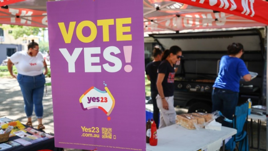 Supporters of the YES campaign set up a barbecue in the centre of the Northern Territory city of Darwin on August 30, 2023.