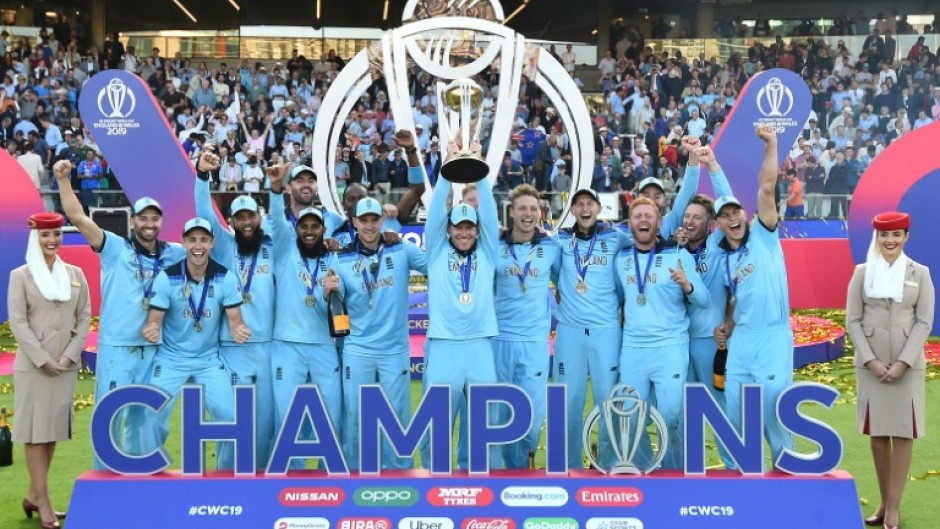 Champions: Captain Eoin Morgan lifts the World Cup trophy after England won the 2019 final against New Zealand