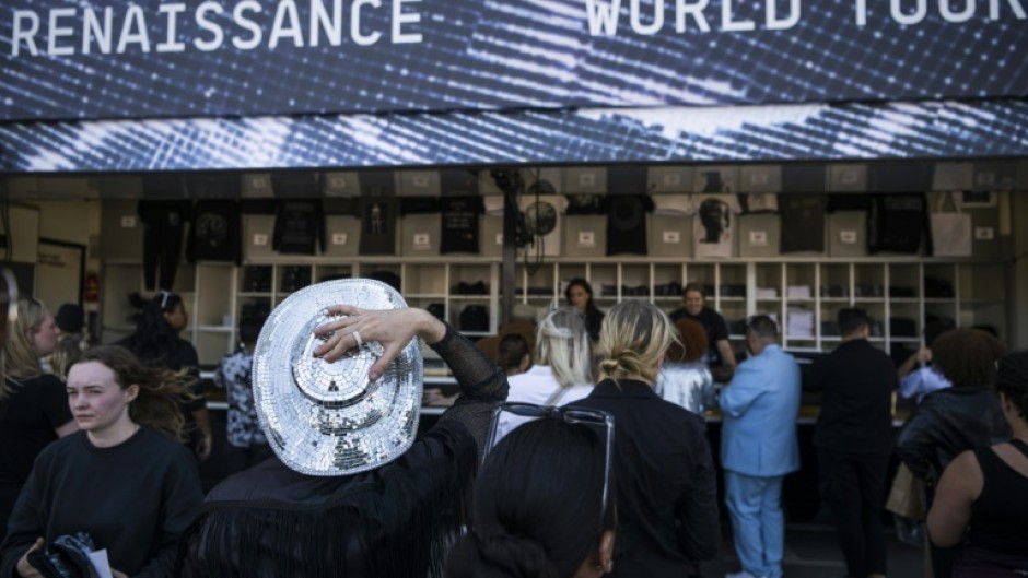 Fans of US musician Beyonce queue to buy merchandise at the Friends Arena to watch her first concert of the World Tour named “Renaissance”, in Solna, north of Stockholm on May 10, 2023