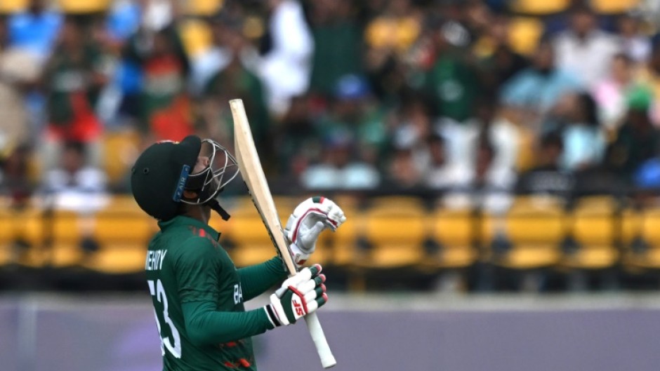 Fine innings - Bangladesh's Mehidy Hasan Miraz celebrates after reaching fifty against Afghanistan