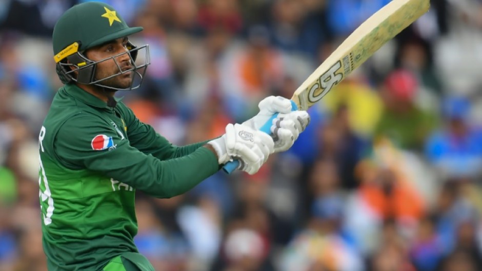 Looking for runs: Pakistan's Fakhar Zaman plays a shot in the game in Manchester