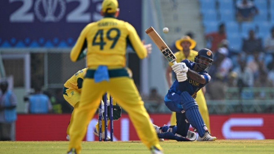 In the runs: Sri Lanka's Kusal Perera plays a shot against Australia at the Ekana Cricket Stadium in Lucknow on Monday 