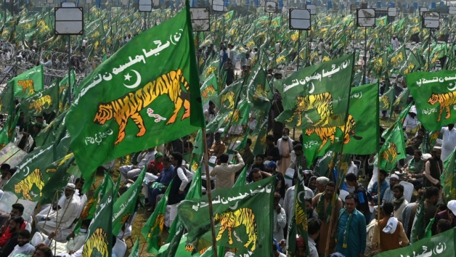 Supporters of Sharif gather at a park in Lahore for a welcoming rally for the former prime minister