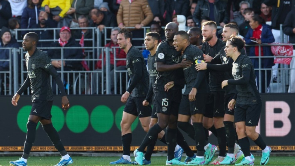 Kylian Mbappe celebrates against Brest