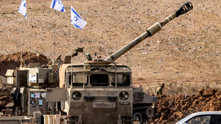 An Israeli self-propelled howitzer along the border with Gaza near Sderot in southern Israel