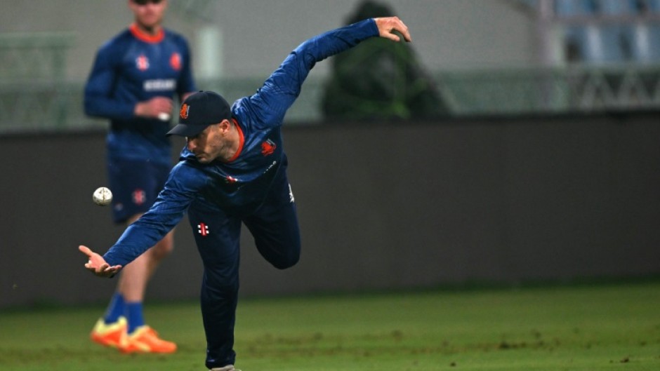 Wary of spin threat: Netherlands' Colin Ackermann at a practice session in Lucknow 