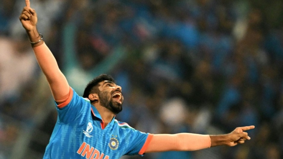 First-ball wicket: India's Jasprit Bumrah celebrates after dismissing Sri Lanka's Pathum Nissanka in a World Cup match in Mumbai