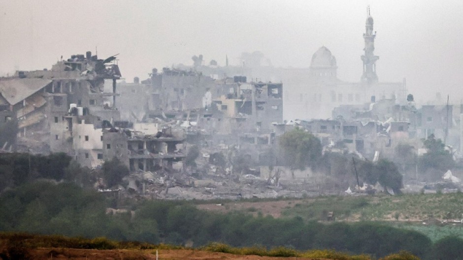 Bombed-out buildings seen inside the Gaza Strip from near Israel's southern city of Sderot