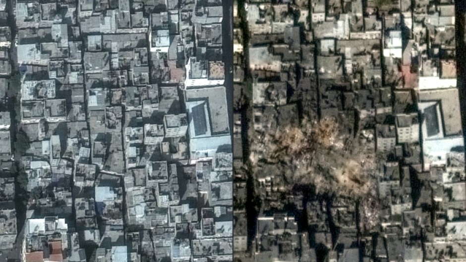 Jabalia refugee camp seen before and after the strikes in satellite images released by Maxar Technology