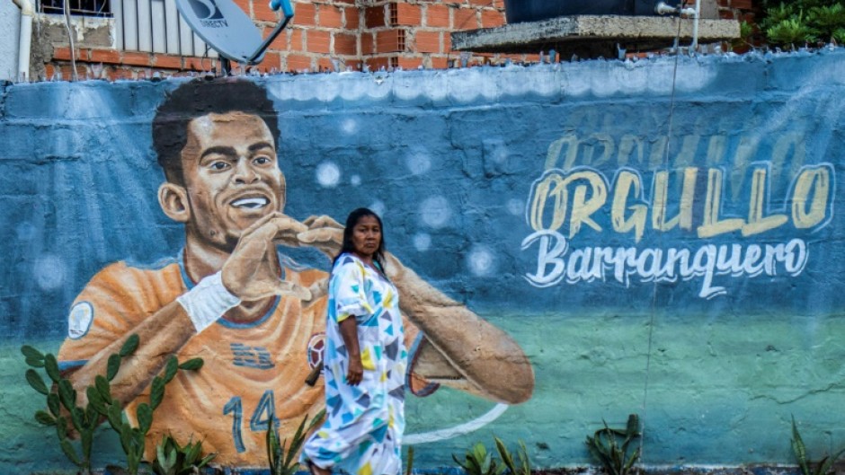 A mural with footballer Luis Diaz is seen in his hometown of Barrancas, Colombia 