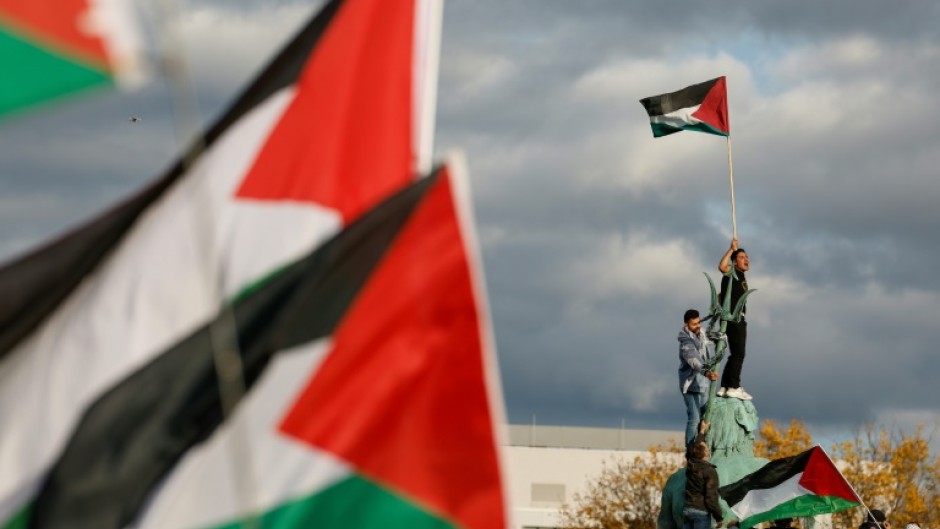 Many of the marchers at the Berlin rally carried Palestinian flags